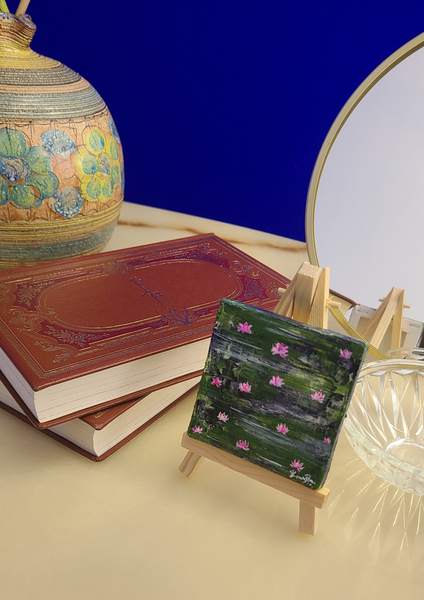 Jardin d’eau aux roses trémières - Œuvre d’art originale — Miniature