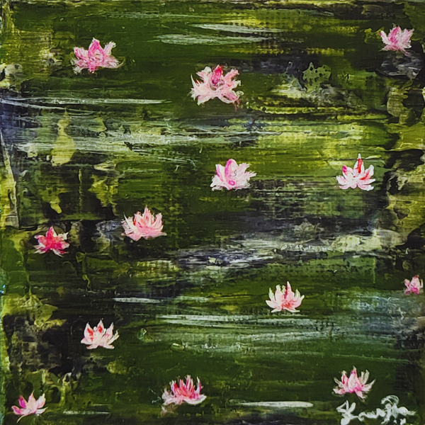 Jardin d’eau aux roses trémières - Œuvre d’art originale — Miniature