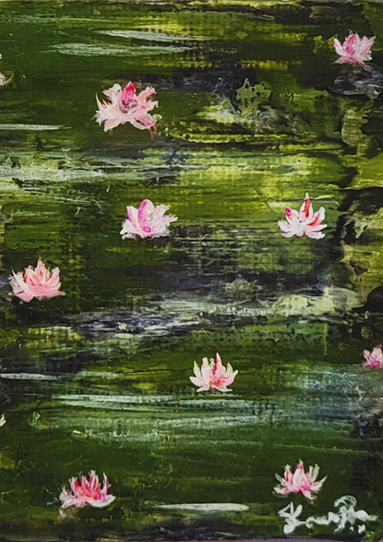 Jardin d’eau aux roses trémières - Œuvre d’art originale — Miniature